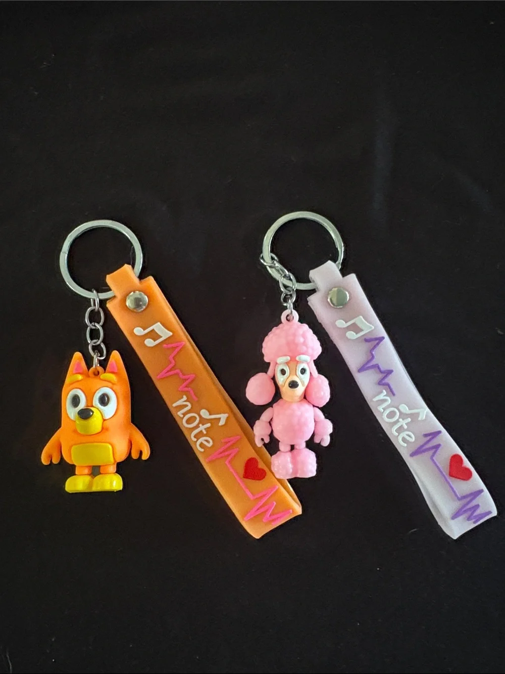 Cute Bluey Orange Dog & Pink Poodle Keychain Bag Charm Duo - Note Heat Charms
